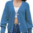 Women's Loose Sweater Button Soft V-Neck Long-Sleeved Cardigan Knitted Sweater Warm and Comfortable Coat Size L