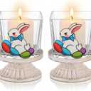 Havawish Easter Votive Candle Holders Set of 2, Bunny Candle Holder Rabbit Glass Square Votive Tealight Candles Holders Bulk for Easter Spring Table Centerpiece Decor Home Decoration