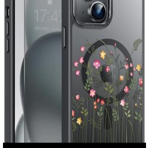 Goodon for iPhone 15 Plus Case with Privacy Screen Protector, Compatible with Magsafe, Shockproof Translucent Matte Cover - Cute Floral Design Phone Case for Women and Girls - Tiny Flower and Leaves