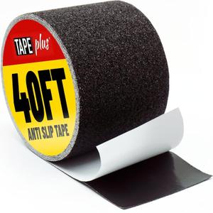 Tape Plus Anti Slip Tape for Stairs (Black 4" x 40 Feet Wide Tread) Waterproof Grip Tape for Outdoor/Indoor with 80 Grit Traction