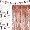 KIKEVITE Bachelorette Party Decorations I Rose Gold Curtain, Stripper Man Hanging Swirls & Banner for Birthday Wedding Engagement Bridal Shower