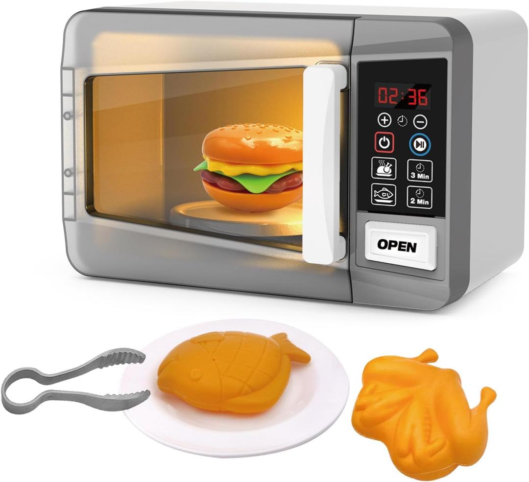 Microwave Oven Toy Kids Kitchen Playset High Simulation Accessories Ornaments Pretend Play Appliance Set for Toddlers, Cookware Toy Set for Girls Boys Birthday Gifts