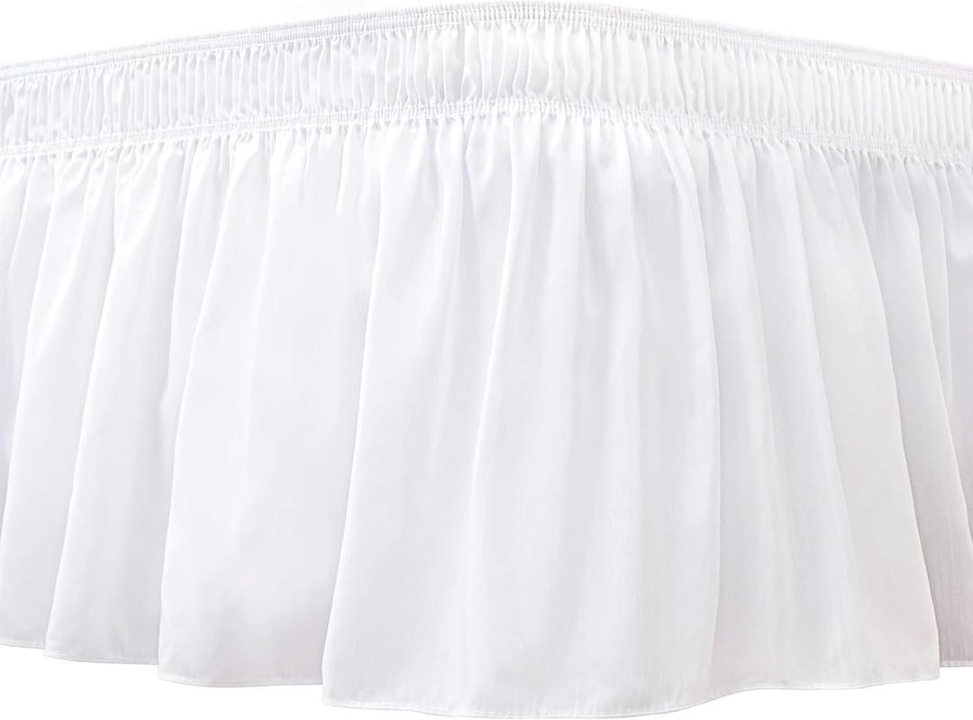 Biscaynebay Wrap Around Bed Skirts for Queen Beds 15" Drop, White Adjustable Elastic Dust Ruffles Easy Fit Wrinkle & Fade Resistant Silky Luxurious Fabric Machine Washable (Queen-15" Drop)