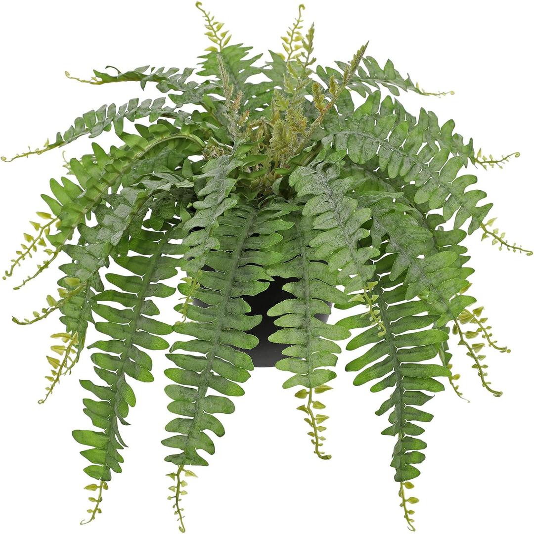 Hollyone Artificial Fern Plants in Pot 18.8" Small Artificial Boston Fern 24 Leaves for Outdoors & Indoor Faux Potted Plant Fake Ferns Bush Plant Patio Garden Farmhouse Porch Home Decor Dusty Green