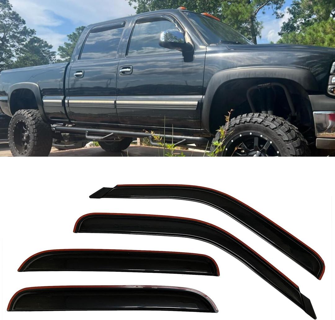 In-Channel Style Smoke Window Sun Rain Visor Vent Guard Shade Compatible with Chevrolet Silverado Crew Cab 2001-2006 In-Channel Style Smoke Window Sun Rain Visor Vent Guard Shade Compatible with Chevrolet Silverado Crew Cab 2001-2006
