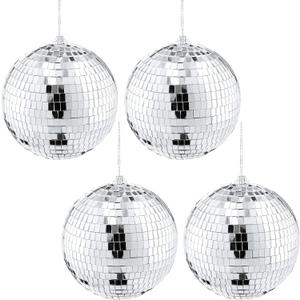 Suwimut 4 Pack Mirror Disco Ball, 6 Inch Cool and Fun Silver Hanging Disco Ball with Attached String for a Party or Dj Light Effect, Party Decorations, Home Decorations, Stage Props