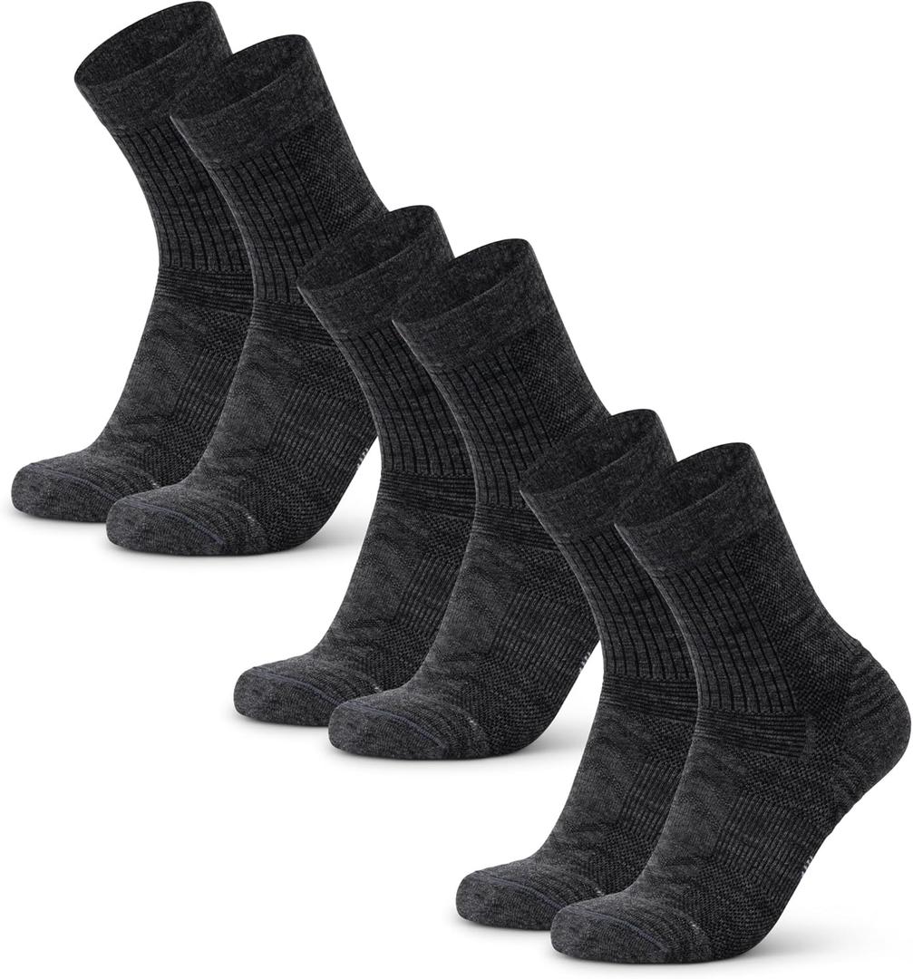 DANISH ENDURANCE Hiking Socks, Lightweight, Merino Wool Socks for Men & Women, Moisture Wicking & Thermal, 3 Pack (Medium, Grey)