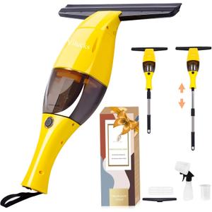 Rechargeable Window Vac, Window Vacuum Squeegee Cordless, Window Cleaner Vacuum, Electric Cleaning Tool for Window, Mirrors, Tiles and Glass Doors, Suction Force 1-1.2kPa, 100ml Dirty Water Container (Yellow Black)