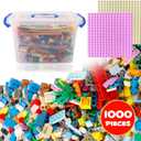 Liberty Imports Bucket of Mini Building Bricks Playset with Base Plates, 16 Color Classic and Pastel Mix Blocks Set in Carrying Case, Tight Fit and Compatible with All Major Brands (1000 Pieces)