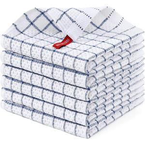 Homaxy 100% Cotton Dish Cloths, 6 Pack-12 X 12 Inches, Check Design Waffle Weave Dish Rags for Washing Dishes, Ultra Absorbent and Fast Drying Dishcloths, Navy Blue