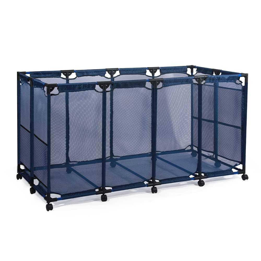 JEFEE Pool Storage Bins Rolling Pool Safety Storage Cart Standard Noodles Holder Organizer with Nylon Mesh, for Pool Floats Storage, Pool Toys Storage Large Capacity 64.57" L*30.51" W*33.46" H Blue