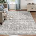 Area Rugs 5x7 for Living Room, Floral Washable Rugs for Dining Room, Bedroom, Vintage Non-Slip Gray Thin Area Rug(Grey, 5'x7')