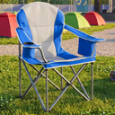Oversized Blue Grey Metal Folding Outdoor Beach Chair Camping Chair with Cup Holder Storage and Cooler Bag