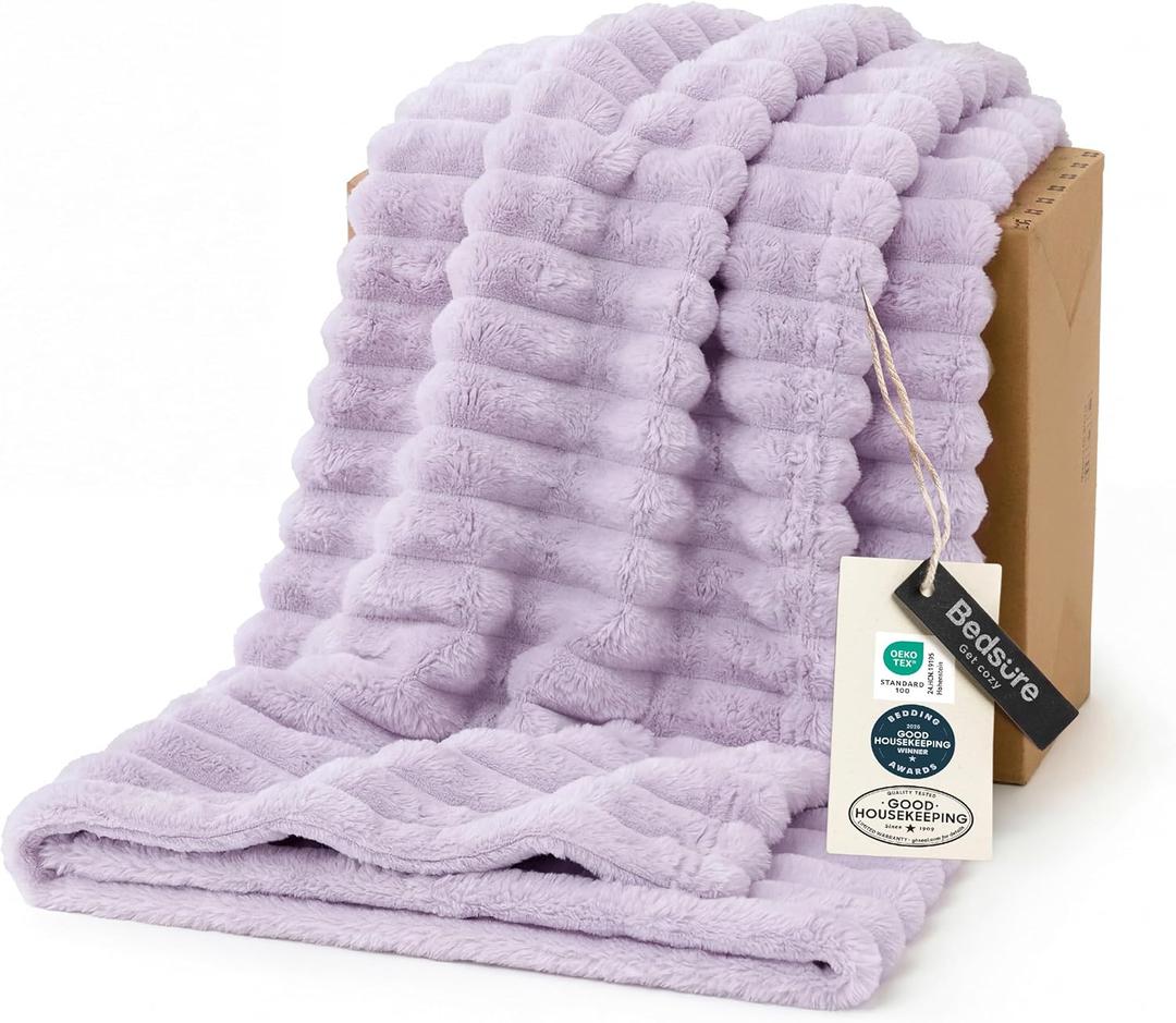 Bedsure GentleSoft Lavender Fog Fleece Blanket for Couch - Cozy Soft Blankets for Women, Cute Small Throws for Girls, 50x60 Inches