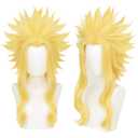 JoneTing Short Yellow Anime Wig+Hair Cap Short Blonde Wavy Wigs for Men Yellow Cosplay Wigs for Halloween Chrismas Costume Party Outfit