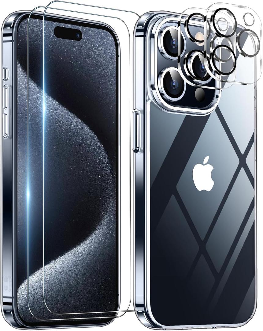 Designed for iPhone 15 ProMax Case Clear, [Crystal Clear][Non-Yellowing][Military-Grade Drop Protection] Slim Thin Shockproof Protective Phone Case for iPhone 15 Pro Max,Cystal Clear