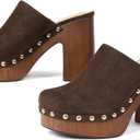 Oiamenne Womens Platform Clogs Mules Chunky High Heeled Sandals Round Toe Slip On Slides Rivet Studded Heels for Women Casual Comfy Shoes (L) SIze 9