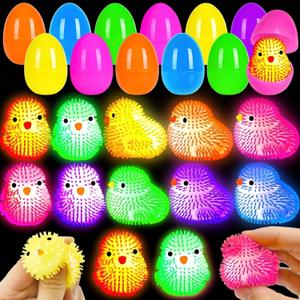 12 Pack Easter Eggs Filled Chick LED Puffer Balls,LED Light Up Toys Stuffers Stress Relief LED Ball for Kids Easter Egg Hunt Filling Treats Easter Basket Stuffers Easter Party Favor