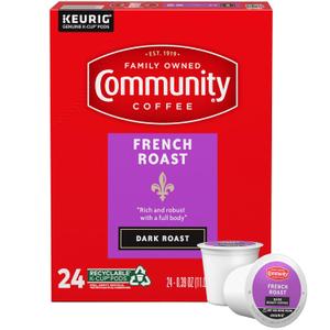 Community Coffee French Roast 24 Count Coffee Pods, Extra Dark Roast, Compatible with Keurig 2.0 K-cup Brewers, 24 Count (Pack of 1)