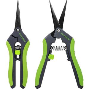 2pcs 6.5" Pruning Shears for Gardening, Ultra Sharp Garden Scissors for Precise Cuts, Stainless Steel Bonsai Clippers with Spring Loaded, 6.5 Inch Garden Shears (1pc Straight & 1pc Curved)