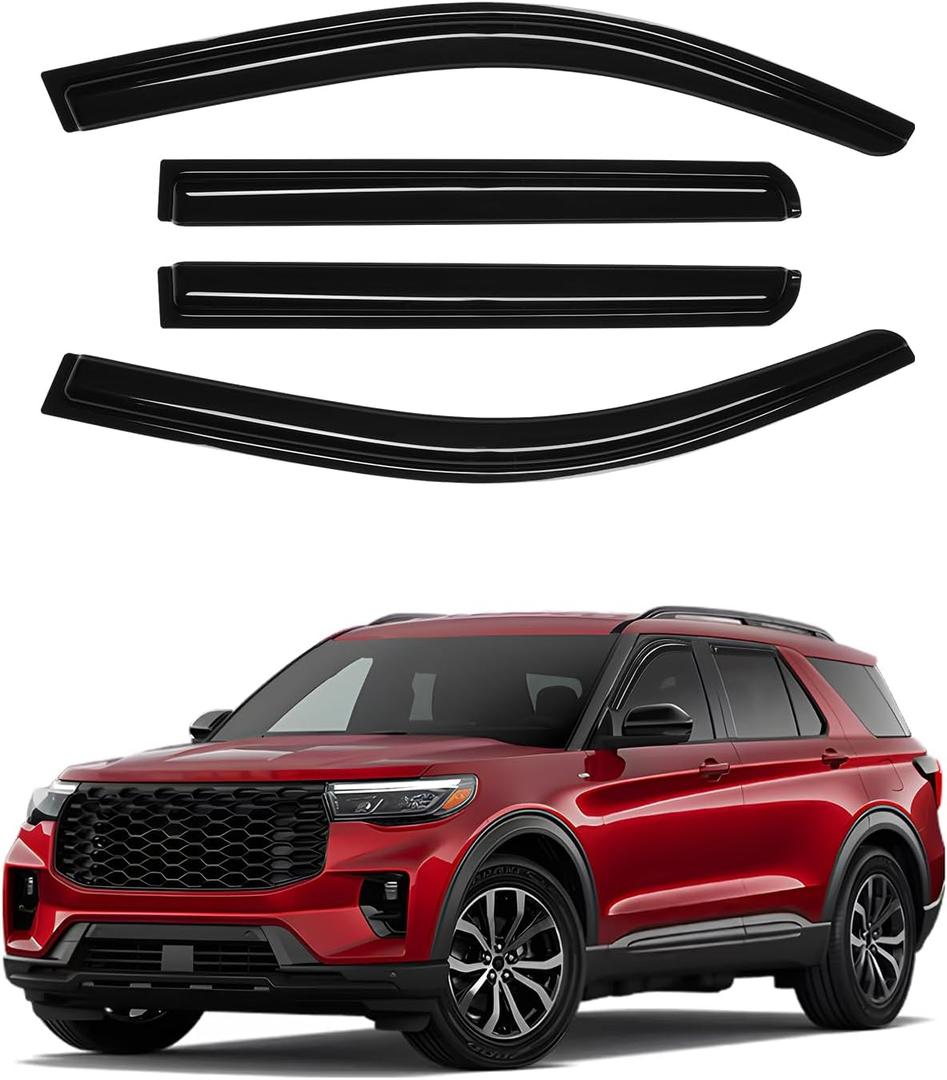 Explorer Rain Guards - Window Visors for 2020-2025 2026 Ford Explorer, Outside-Mount Tape-On Side Window Wind Deflectors for Frontier Accessories, Vent Visors Shades Rainproof Black 4PCS
