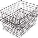 Home-Complete 2 pcs 16"x12" Large Stackable Wire Baskets, Organizer Stacking Storage Bins for Shelf, Pantry, Kitchen, Cabinets, can also be used in Chest Freezers (Brown)