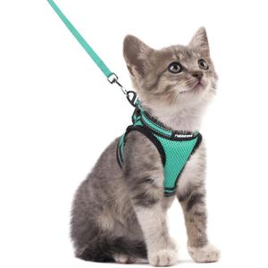rabbitgoo Cat Harness and Leash Set for Walking Escape Proof, Adjustable Soft Kittens Vest with Reflective Strip for Cats, Comfortable Outdoor Vest,Green,S