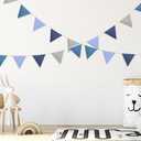 VitalCozy 17 ft Pennant Banner Flags, 2 Pcs Nursery Garland Triangle Bunting Flag Double Side Baby Banner for Boho Decor Baby Shower Birthday Wedding Party Event, Each 8.5 ft(Blue)