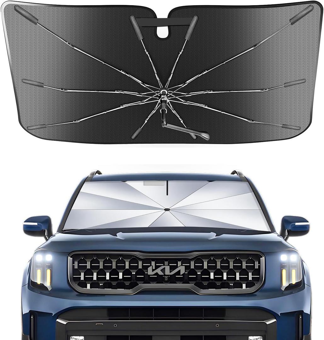 Portable Windshield Sunshade Umbrella for 2023-2025 Kia Sportage Models LX, EX, SX Prestige,X-Line AWD, X-Pro Prestige, 2 in1 Ice Crystal Durable Compact Shade Umbrella UPF50+ Outdoor Camping