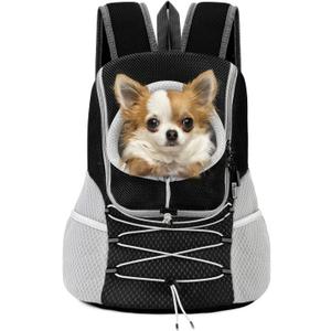 Pawaboo Pet Dog Carrier Backpack, Puppy Dog Travel Front Carrier for Small Medium Dogs Cats, Adjustable Breathable Dog Carrying Backpack with Safety Strips for Hiking, Walking (Black M Up to 10 lbs)