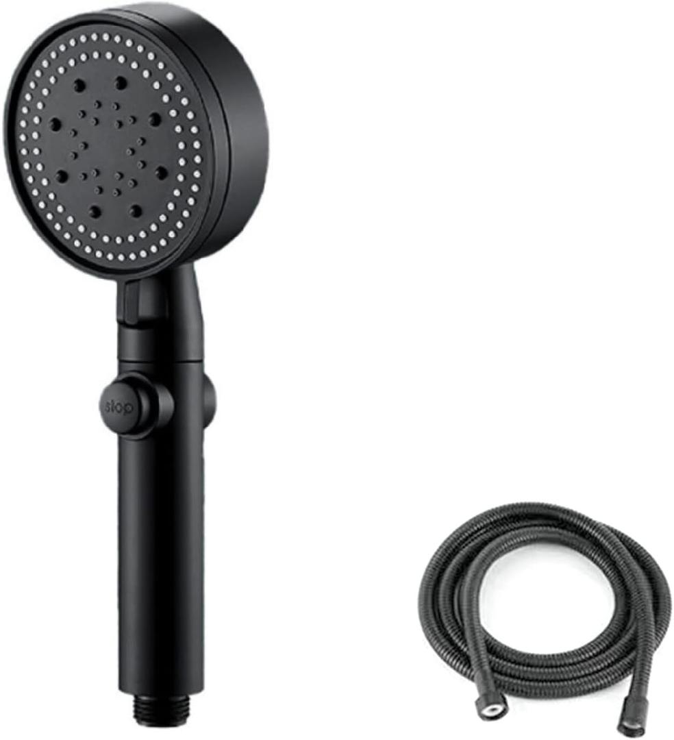 Rehomy High Pressure Shower Head 5 Mode Adjustable One-key Stop Water Shower Head Bathroom Accessories, Black