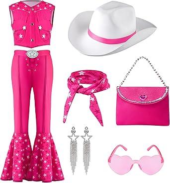 Spooktacular Creations Halloween Girls Pink Cowgirl Costume, Kids 70s 80s Hippie Disco Outfits for Dress Up Cosplay Party, M 7-8 years