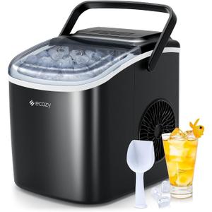 ecozy Portable Countertop Ice Maker - 9 Ice Cubes in 6 Minutes, 26 lbs Daily Output, Self-Cleaning with Ice Bags, Scoop, and Basket for Kitchen, Office, Bar, Party - Black