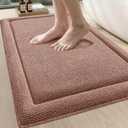 DEXI Memory Foam Bath Mat 24x17, Soft Absorbent Chenille Bathroom Rug, Non Slip Quick Dry Bath Mats for Bathroom, Thick Plush Floor Carpet for Tub Shower, Sink, Shrimp Red