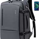 17.3 Inch Travel Laptop Backpack for Men, Water Resistant Carry On Backpack with USB Port, Expandable Computer Daypack, Grey Business Backpack for College/Work