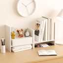 Desk Shelves Wood Desktop Orgnizer Shelf. Office Organization for Top of Desk Organizers and Accessories Bookshelf Shelving, Adjustable Tier H-Shape Mini Bookcase (White)