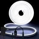 iNextStation 12V LED Strip Lights 16.4FT, Flexible Silicone Neon Rope Light, Waterproof, Cuttable, Dimmable & Linkable, for Cabinet, Ceiling, Wall, Bedroom, Kitchen (16.4FT(No Plug), White)