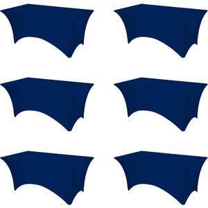 BRILLMAX 6 Pack Navy Blue Fitted Spandex Table Covers - 6ft Stretch Tablecloths for 6 Foot Rectangle Folding Cloths Rectangular Bulk Linen Fabric Elastic Wedding Reception Banquet Birthday Party