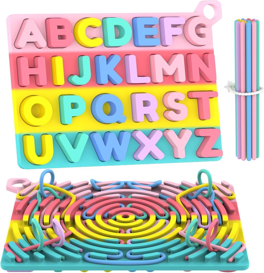 Silicone Alphabet Puzzle, ABC Letter Puzzle for Toddlers 1 2 3 4 5 Year Old, 2 in 1 Learning Toys with Alphabet Board & Letter Blocks, Preschool Puzzles Educational Toys for Kids