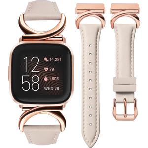 Minyee Leather Band Compatible with Fitbit Versa 2/Fitbit Versa/Versa Lite Bands Women, Slim Thin Dressy Designer Premium Leather Strap with C-Shape Metal Buckle for Versa 2 Smartwatch Accessories