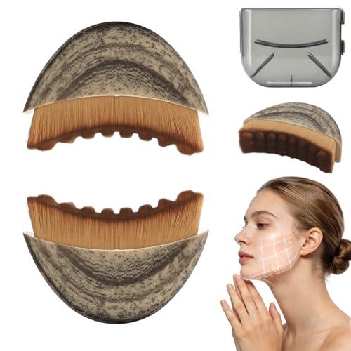 Lymphatic Contour Face Brush 2 Pack, Lymphatic Face Brush, Ergonomic Facial Cleansing Brush Fit Skin Precisely for Chin Jawline Sculpting, Relieve Fatigue, Portable Gua Sha Alternative (Brown-1)