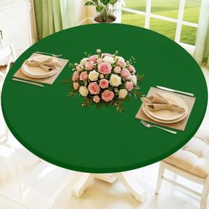 Moosfor Round Spandex Tablecloth, Elastic Fitted Waterproof Tablecloths for 36"-44" Tables, Stretch Washable Picnic Table Cover for Camping, Dining, Indoor and Outdoor, Emerald Green