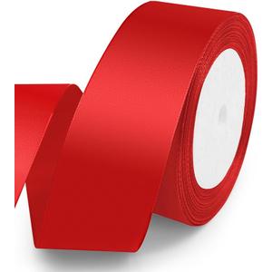 KMER LIFE 1-1/2 Inches x 25 Yards Red Satin Ribbon Solid Fabric Ribbons for Crafts, Wedding Decor, DIY Hair Accessories, Sewing, Gift Package Wrapping, Valentine's Day Bouquet and More