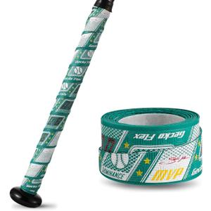 2 x 1.1mm Bat Grip Tape, Greek Key Double-Stamping Textured, Baseball & Softball Bat Tape for All-Weather Performance, Non-Slip, Precut for Easy Install (Green)