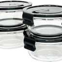 12Oz Round Glass Food Containers With Lids, Small Round Glass Meal Prep Containers,1.5 Cup Clear Food Storage Containers With Lids BPA-Free, Microwave, Dishwasher, Freezer Safe（Black