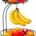 Auledio 2-Tier Countertop Fruit Vegetables Basket Bowl Storage With Banana Hanger, Brone (1)