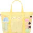 Tagitary Mesh Beach Bag with Zipper Large Beach Tote Waterproof Sandproof with 8 Pockets for Toys Pool Bag Beach Accessories (Yellow)