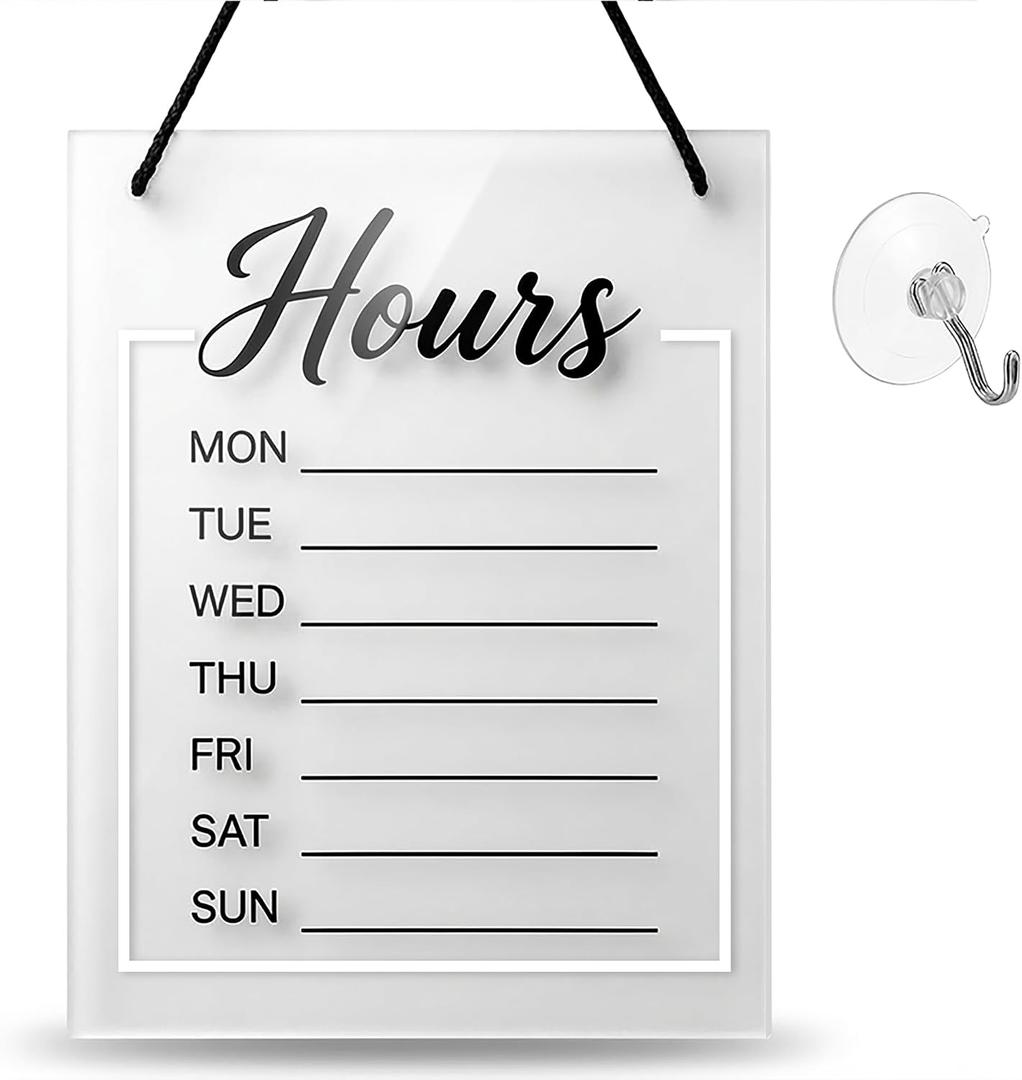 Business Hours Sign Customizable, Dry Erase Store Hours Sign with Rope and Suction Cup, Open and Closed Sign for Cafe/Salon/Barbershop