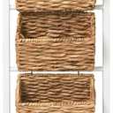 HOMESTEAD 3-Tier Wooden Shelf with Water Hyacinth Woven Baskets  Rattan Shelf Basket, Boho Room Decor, Wooden Book Shelf, Bathroom Storage Shelves, Kitchen, Laundry, Living Room (White)