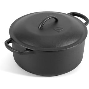 6 QT Basics Cast Iron Dutch Oven Pot with Lid and Dual Handles, Oven Safe up to 500F Large Cooking Pan,Bread Oven